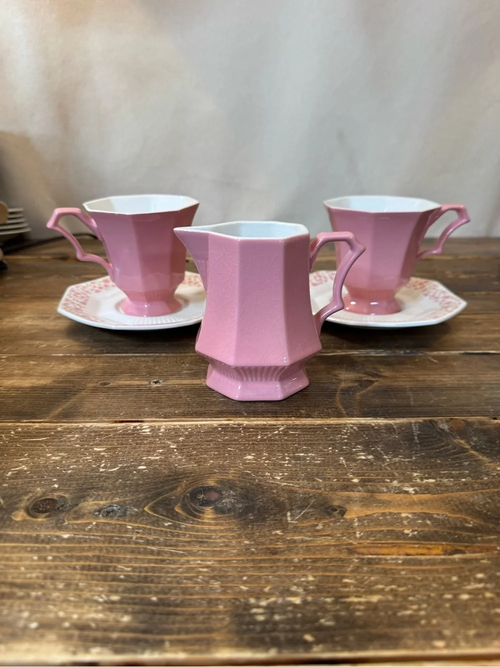 Independence Ironstone Interpace Creamer and  2 Teacup Sets